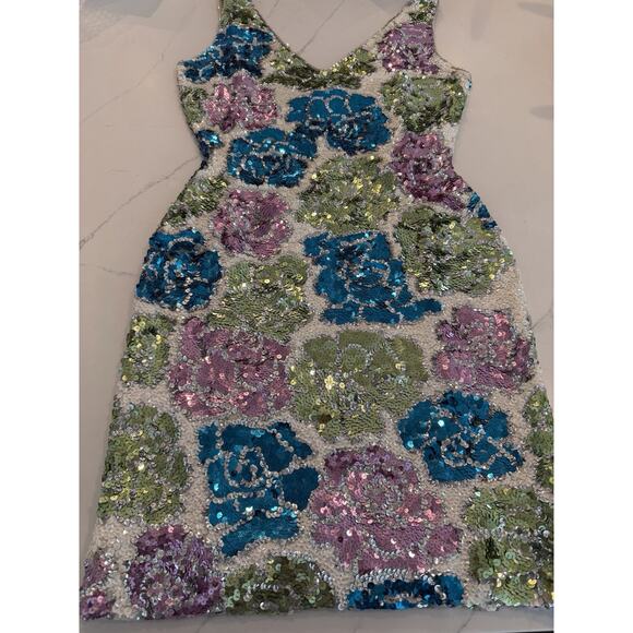 Vintage Gene Shelly's Boutique Internationale Womens Sequin Dress 8 Floral Mini - Picture 2 of 16